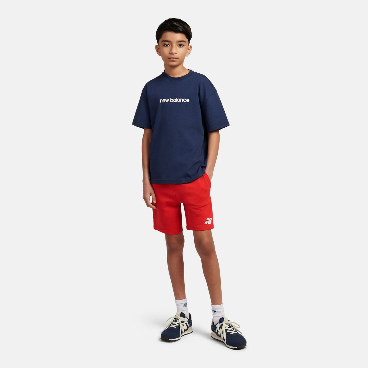 New Balance Youth French Terry Stacked Logo Short-4