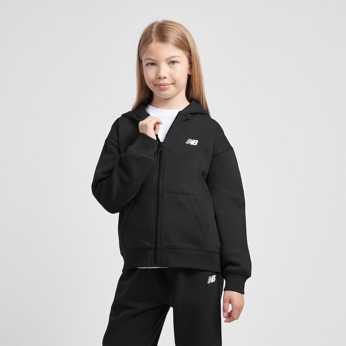 New Balance Youth Brush Back Small Logo Full Zip Hoodie-4