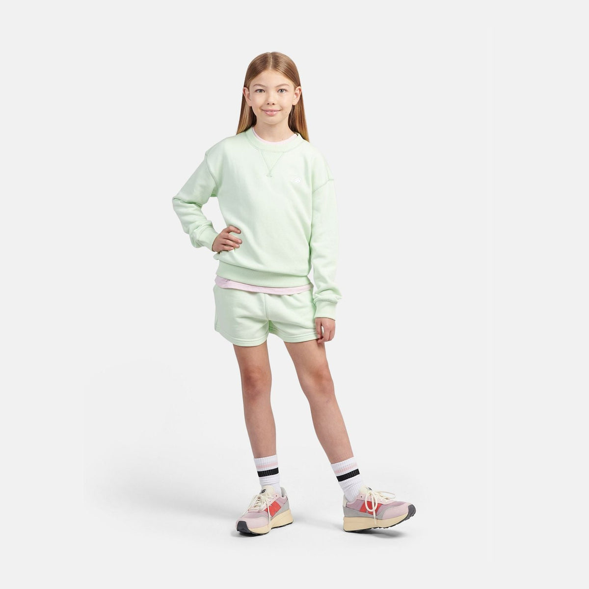 New Balance Youth Girl's FT Small Logo Crew-5