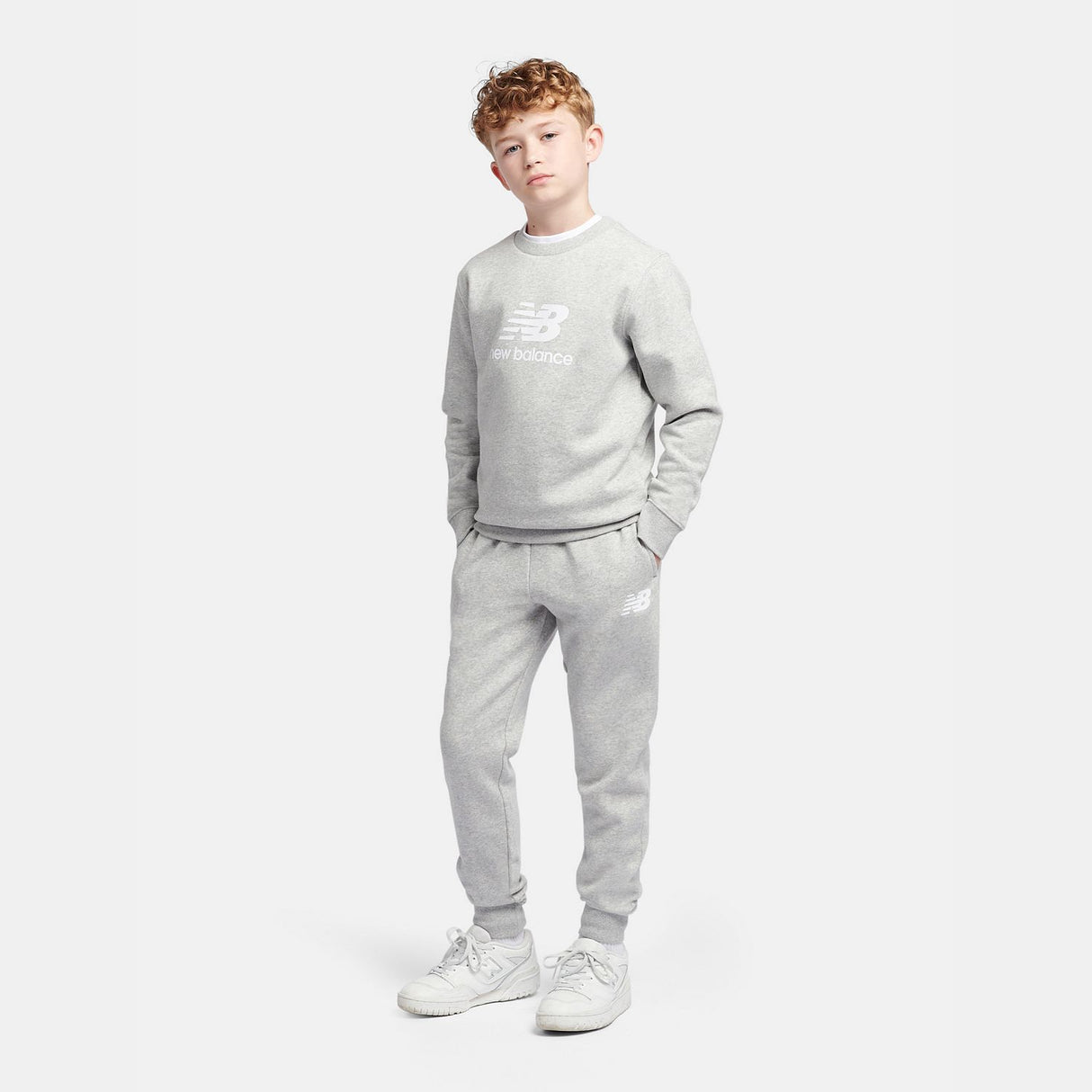 New Balance Boys' Brush Back Stacked Logo Crew-4