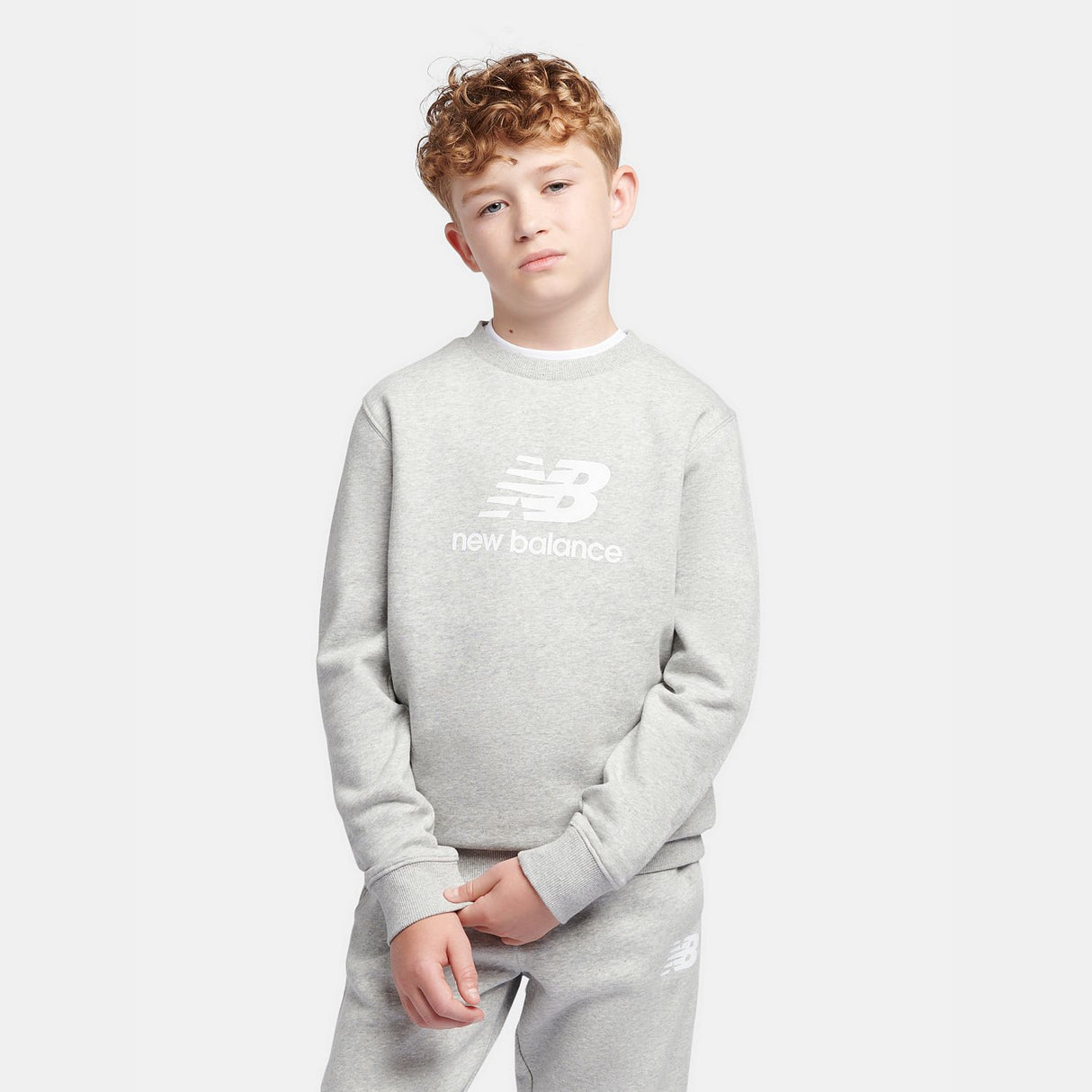 New Balance Boys' Brush Back Stacked Logo Crew-5