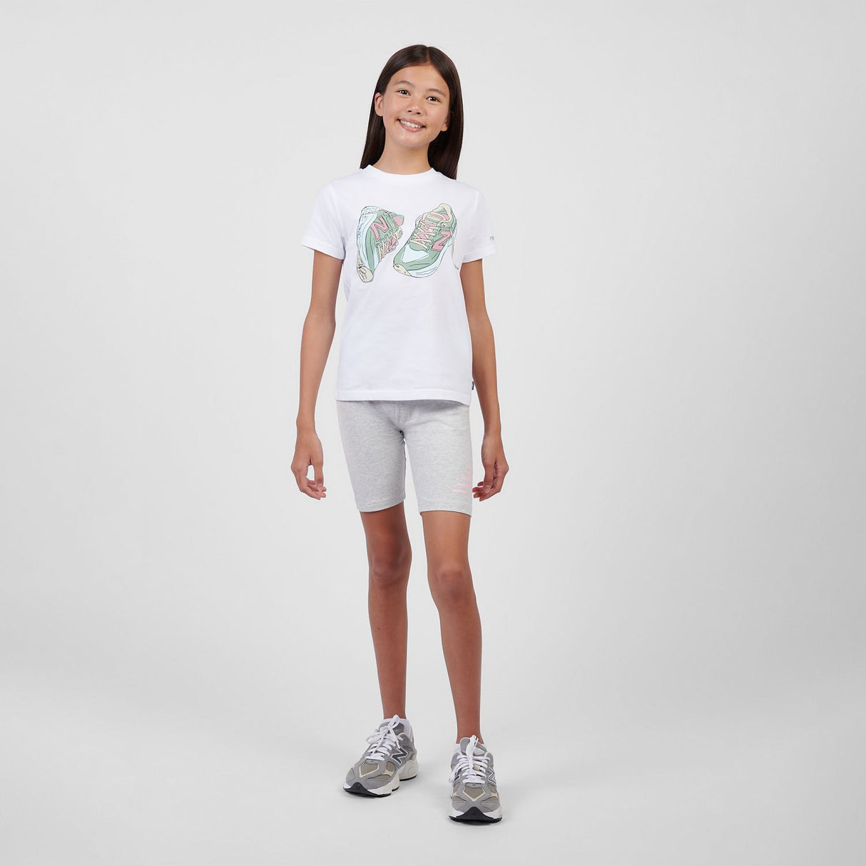 New Balance Girls' Stacked Logo Cycle Shorts-4