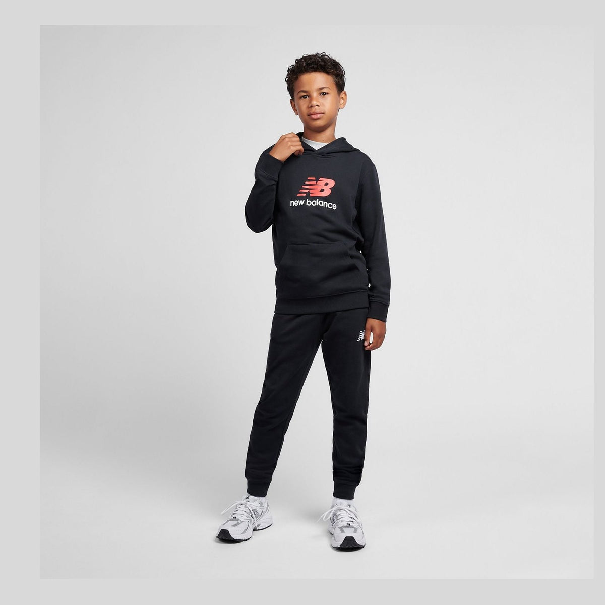 New Balance Boys' Brush Back Stacked Logo Hoodie-4