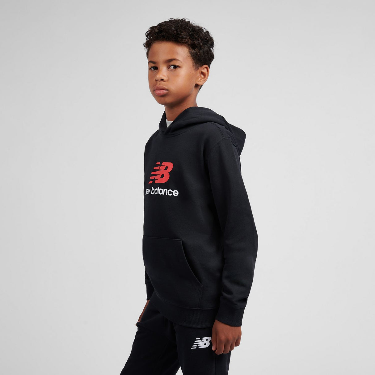 New Balance Boys' Brush Back Stacked Logo Hoodie-6