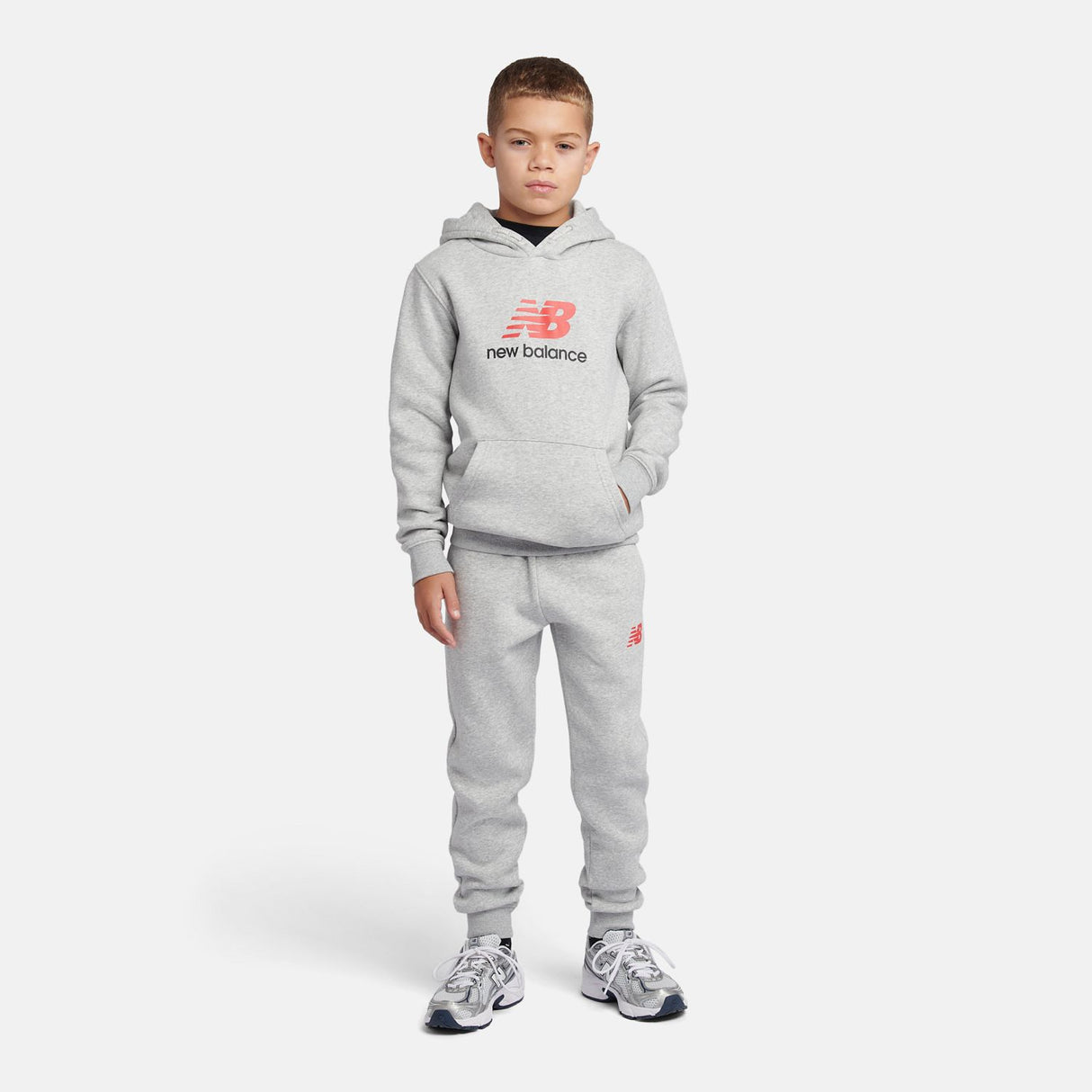 New Balance Boys' Brush Back Stacked Logo Hoodie-4