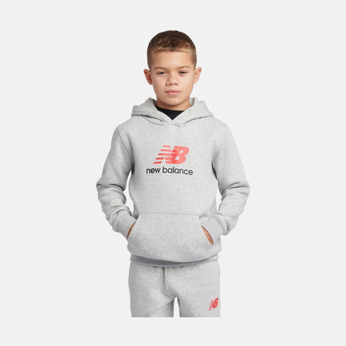 New Balance Boys' Brush Back Stacked Logo Hoodie-5