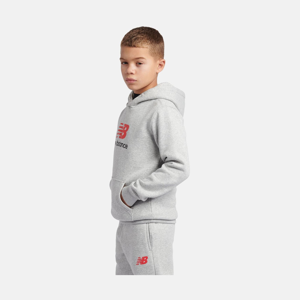 New Balance Boys' Brush Back Stacked Logo Hoodie-6