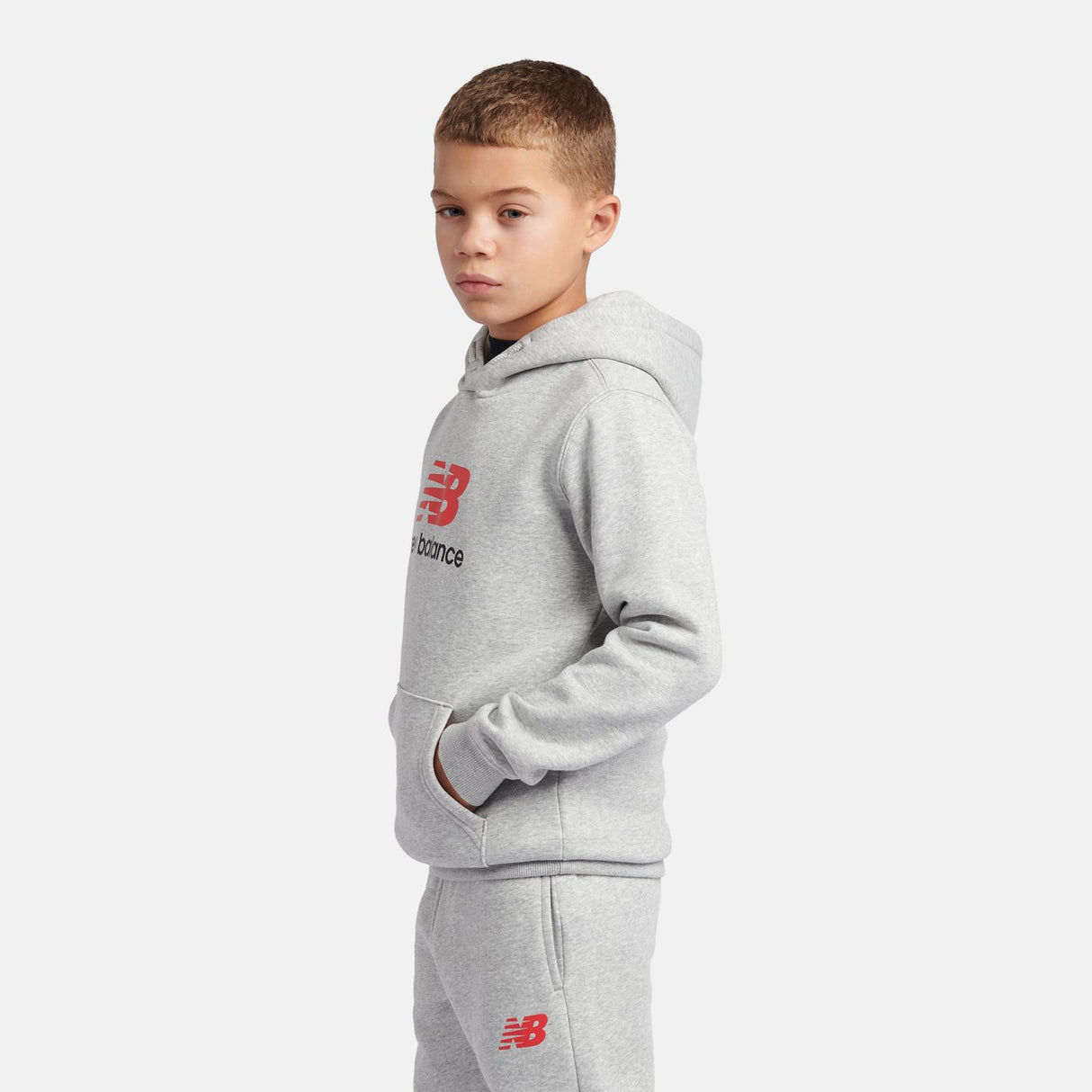 New Balance Boys' Brush Back Stacked Logo Hoodie-6