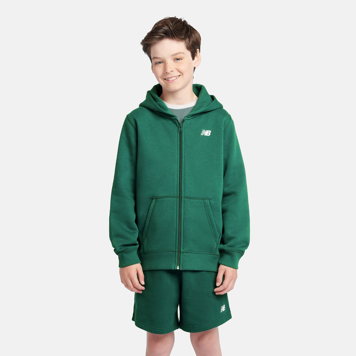 New Balance Youth Brush Back Small Logo Full Zip Hoodie-5