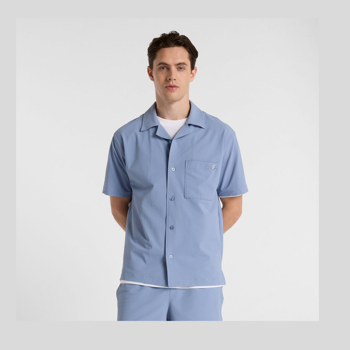 New Balance Men's Seersucker Button Up Short Sleeve-1