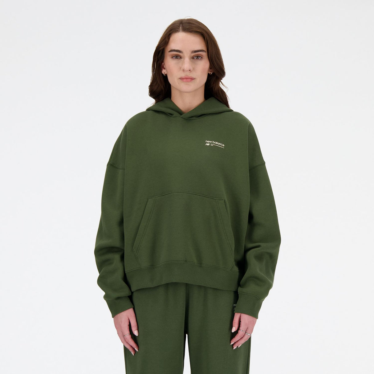 New Balance Women's Linear Heritage Brushed Back Fleece Hoodie-1