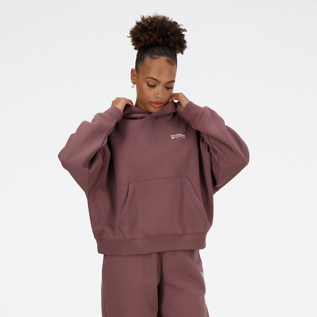 New Balance Women's Linear Heritage Brushed Back Fleece Hoodie-2