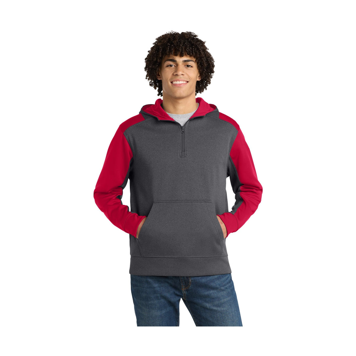 Sport-Tek Men's Tech Fleece Colorblock 1/4-Zip Hooded Sweatshirt