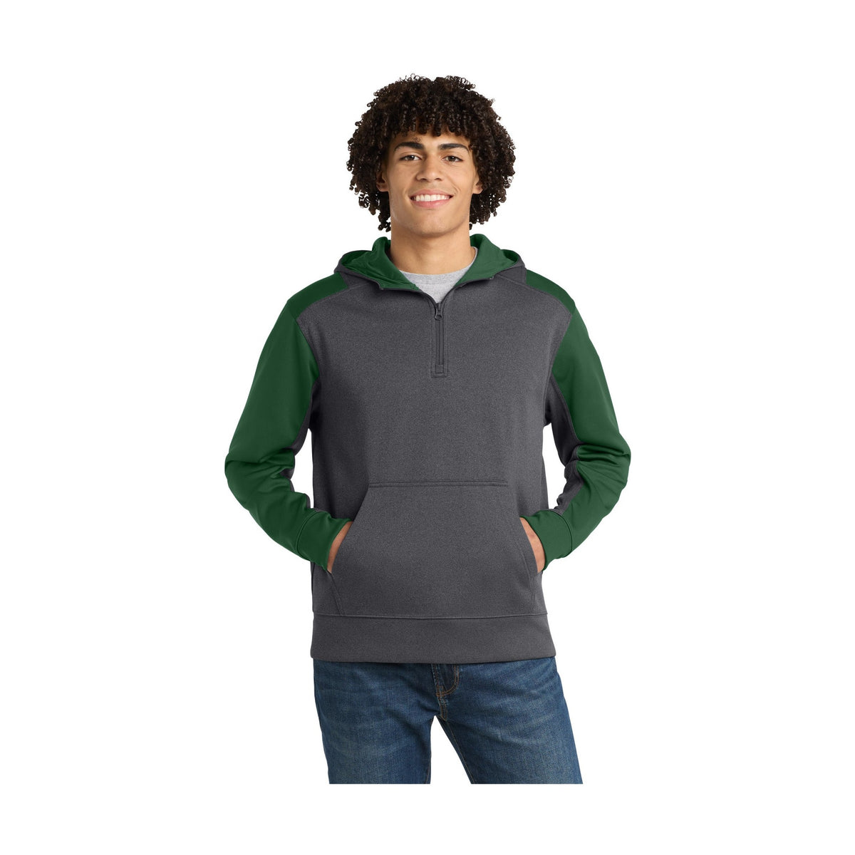 Sport-Tek Men's Tech Fleece Colorblock 1/4-Zip Hooded Sweatshirt