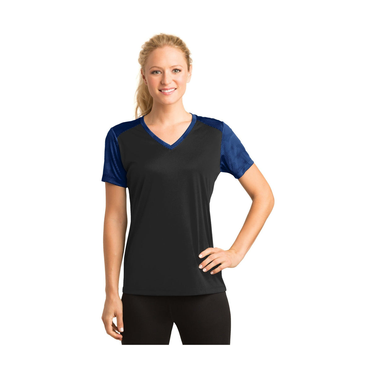 Sport-Tek Women's CamoHex Colorblock V-Neck Tee