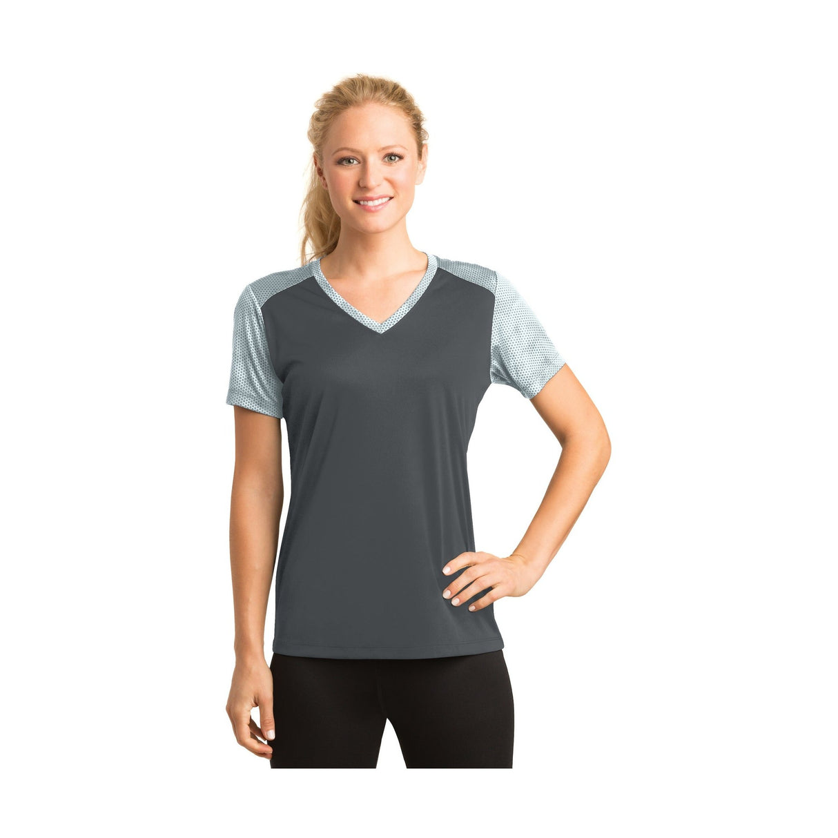 Sport-Tek Women's CamoHex Colorblock V-Neck Tee