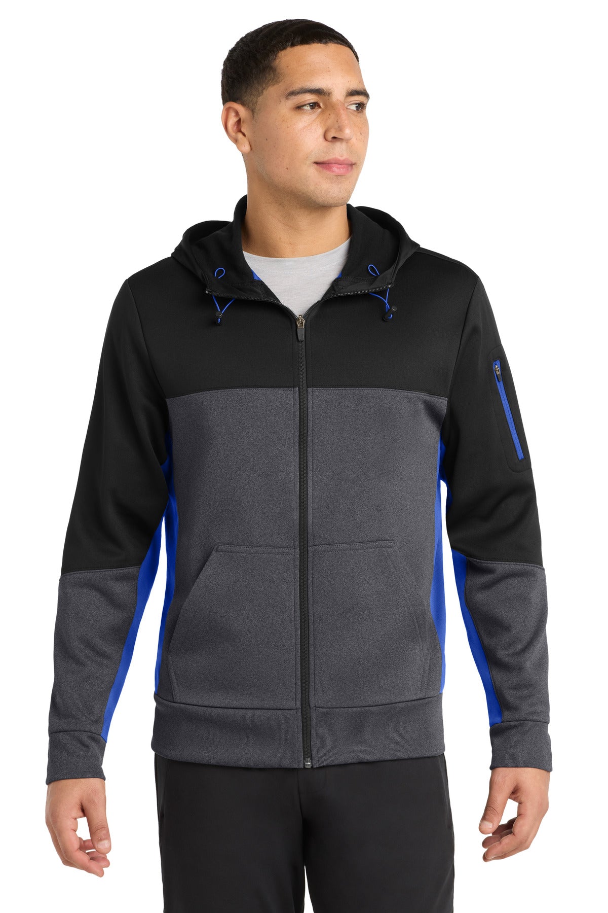Sport-Tek Men's Tech Fleece Colorblock Full-Zip Hooded Jacket