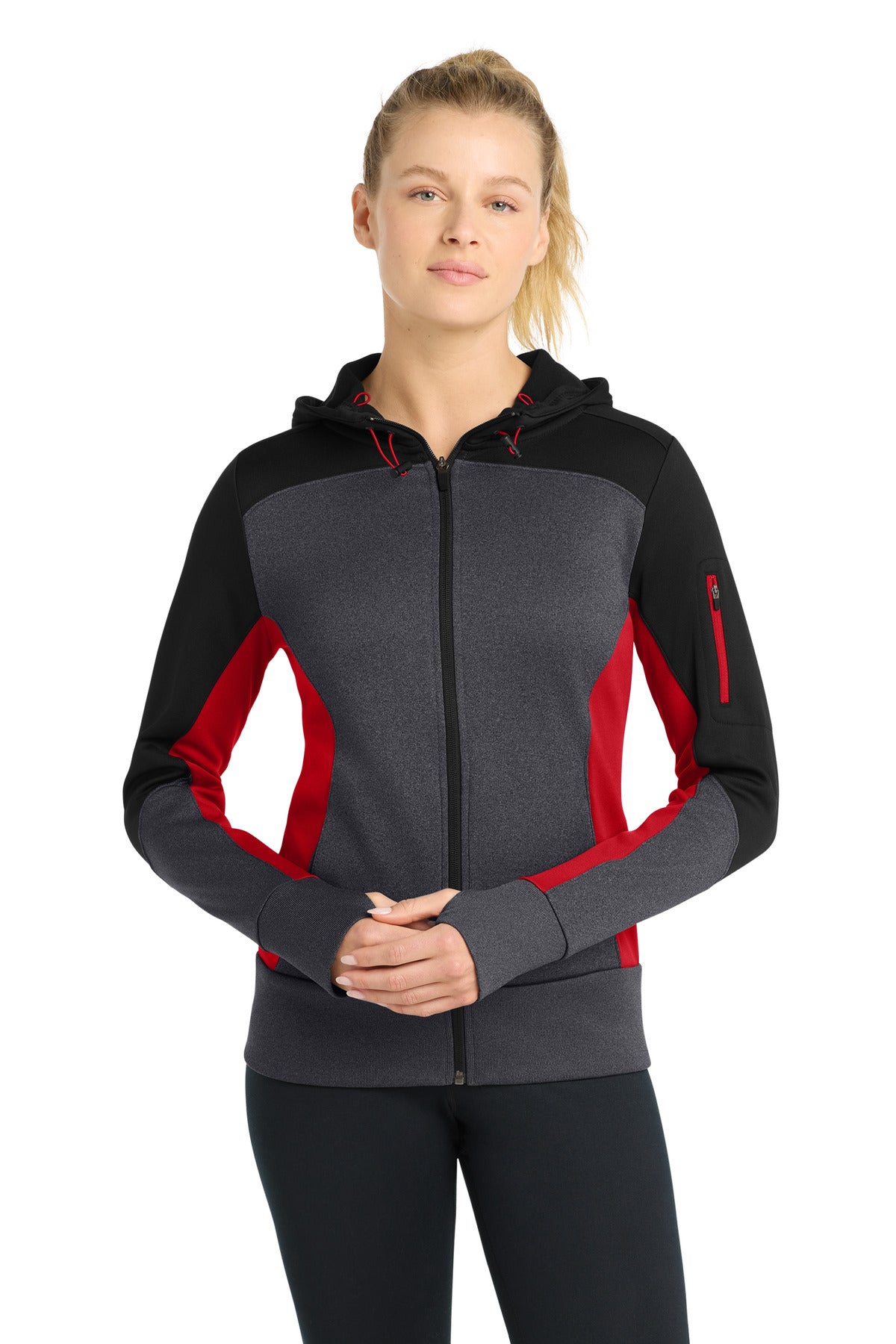 Sport-Tek Women's Tech Fleece Colorblock Full-Zip Hooded Jacket