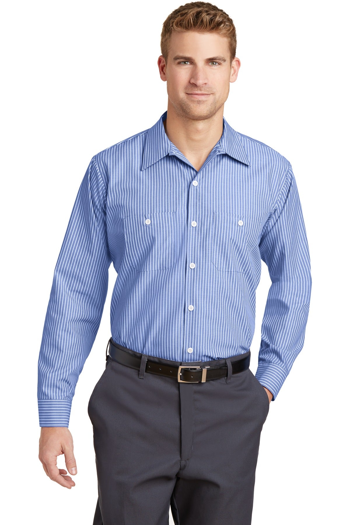 Red Kap Men's Long Sleeve Striped Industrial Work Shirt