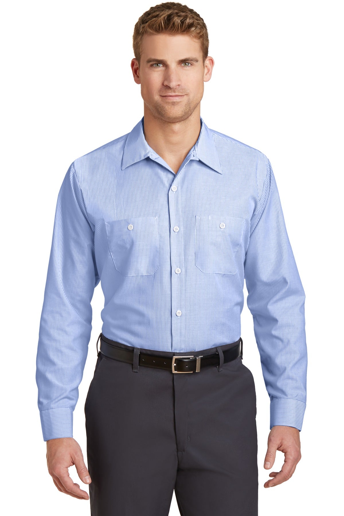 Red Kap Men's Long Sleeve Striped Industrial Work Shirt