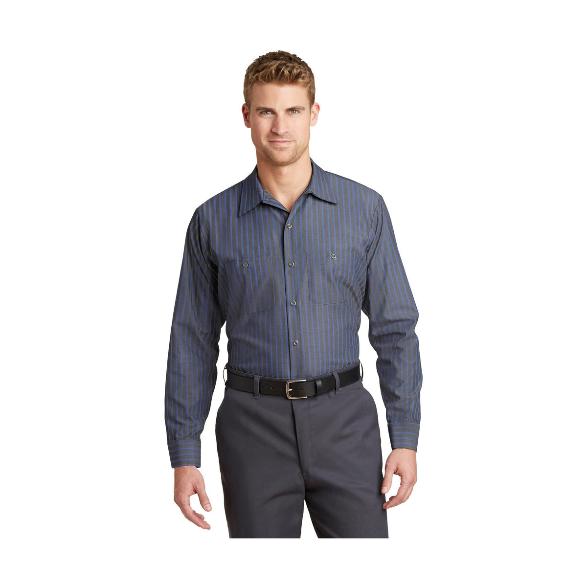 Red Kap Men's Long Sleeve Striped Industrial Work Shirt