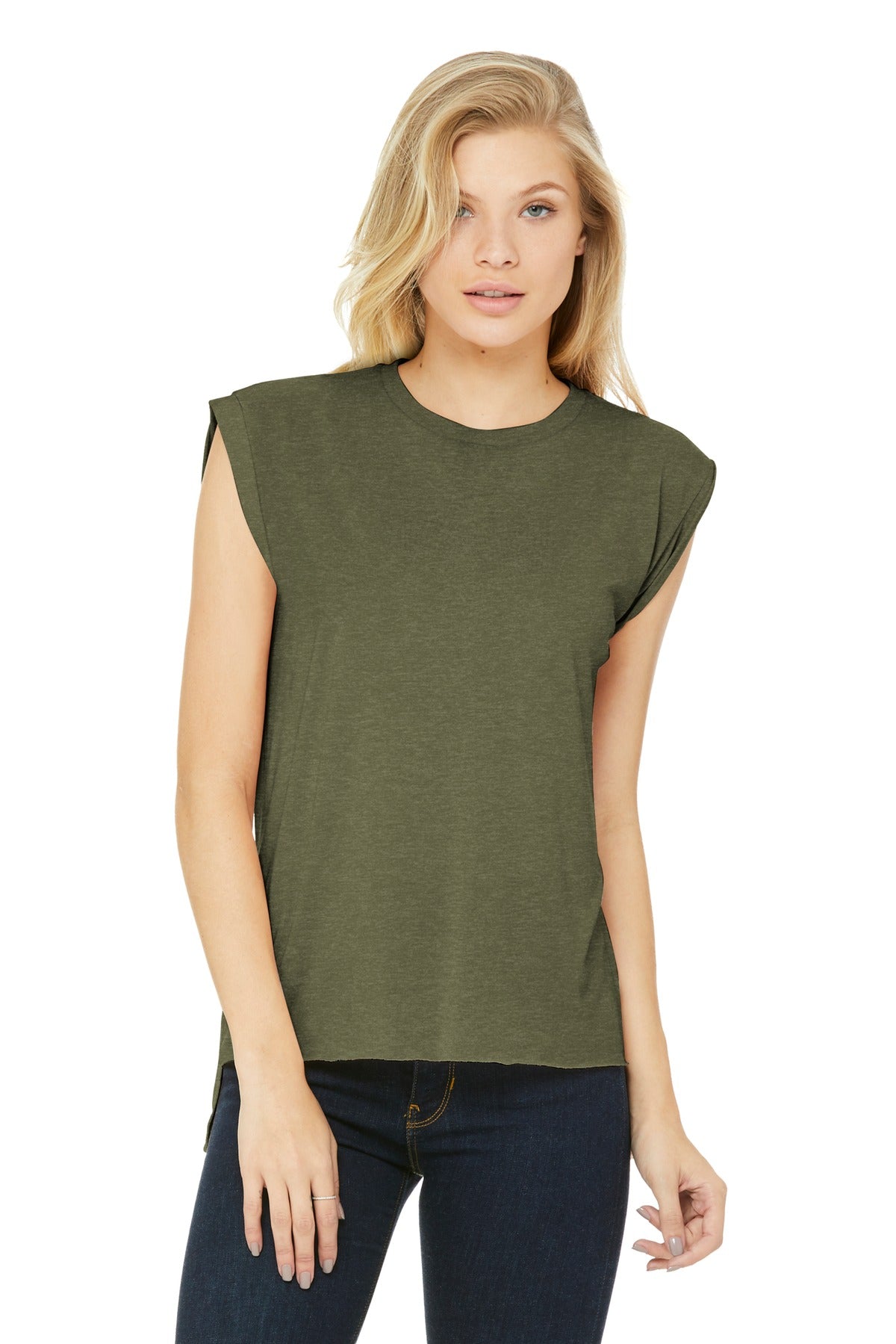 BELLA + CANVAS Women’s Flowy Rolled Cuffs Muscle Tee