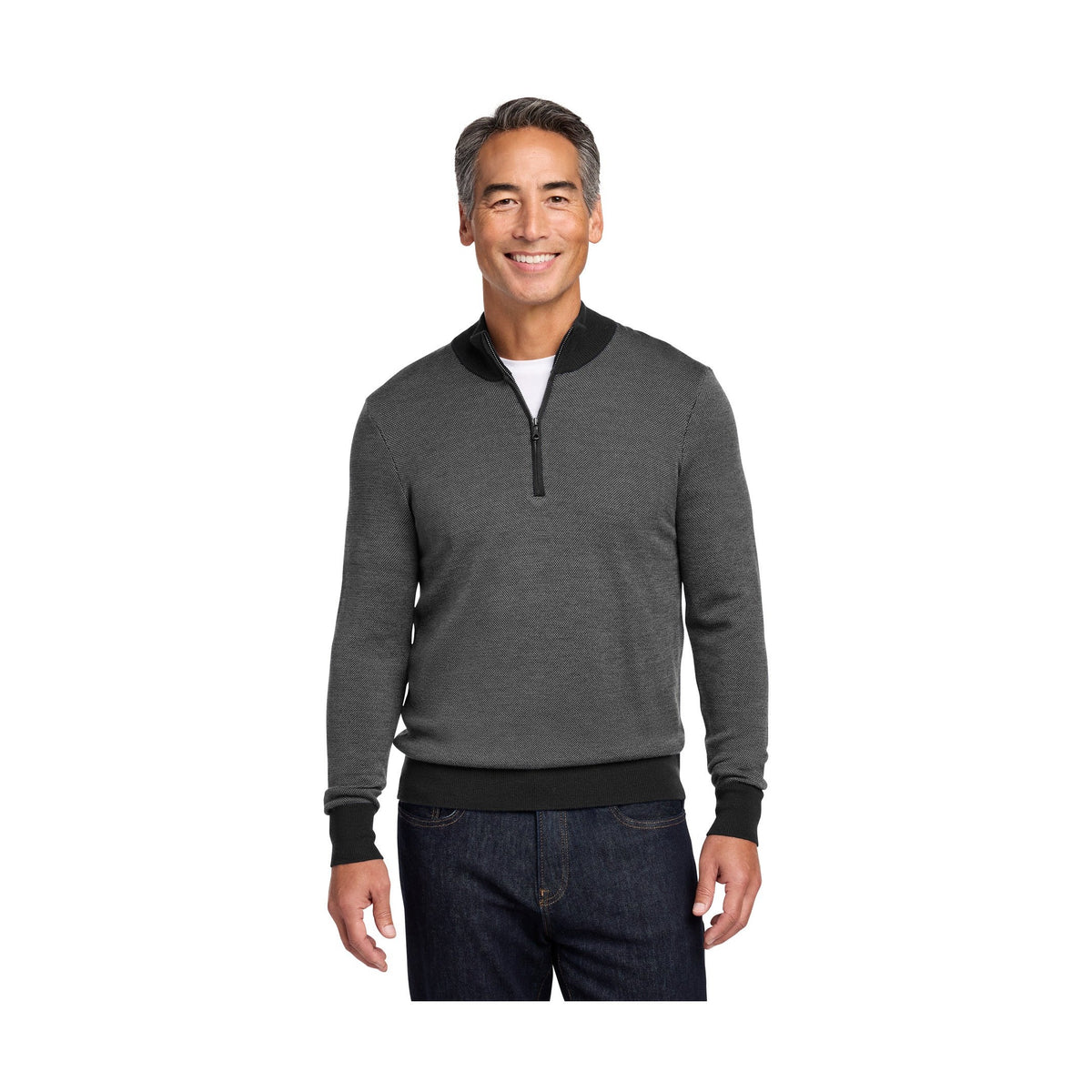 Brooks Brothers Men's Washable Merino Birdseye 1/4-Zip Sweater BB18412
