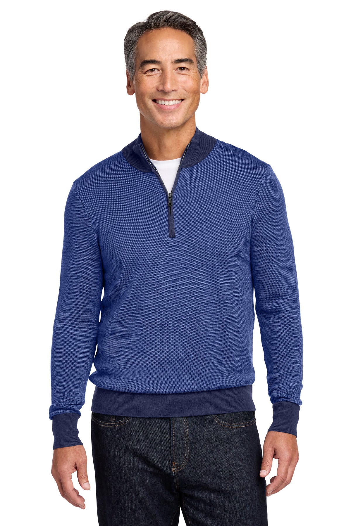 Brooks Brothers Men's Washable Merino Birdseye 1/4-Zip Sweater BB18412