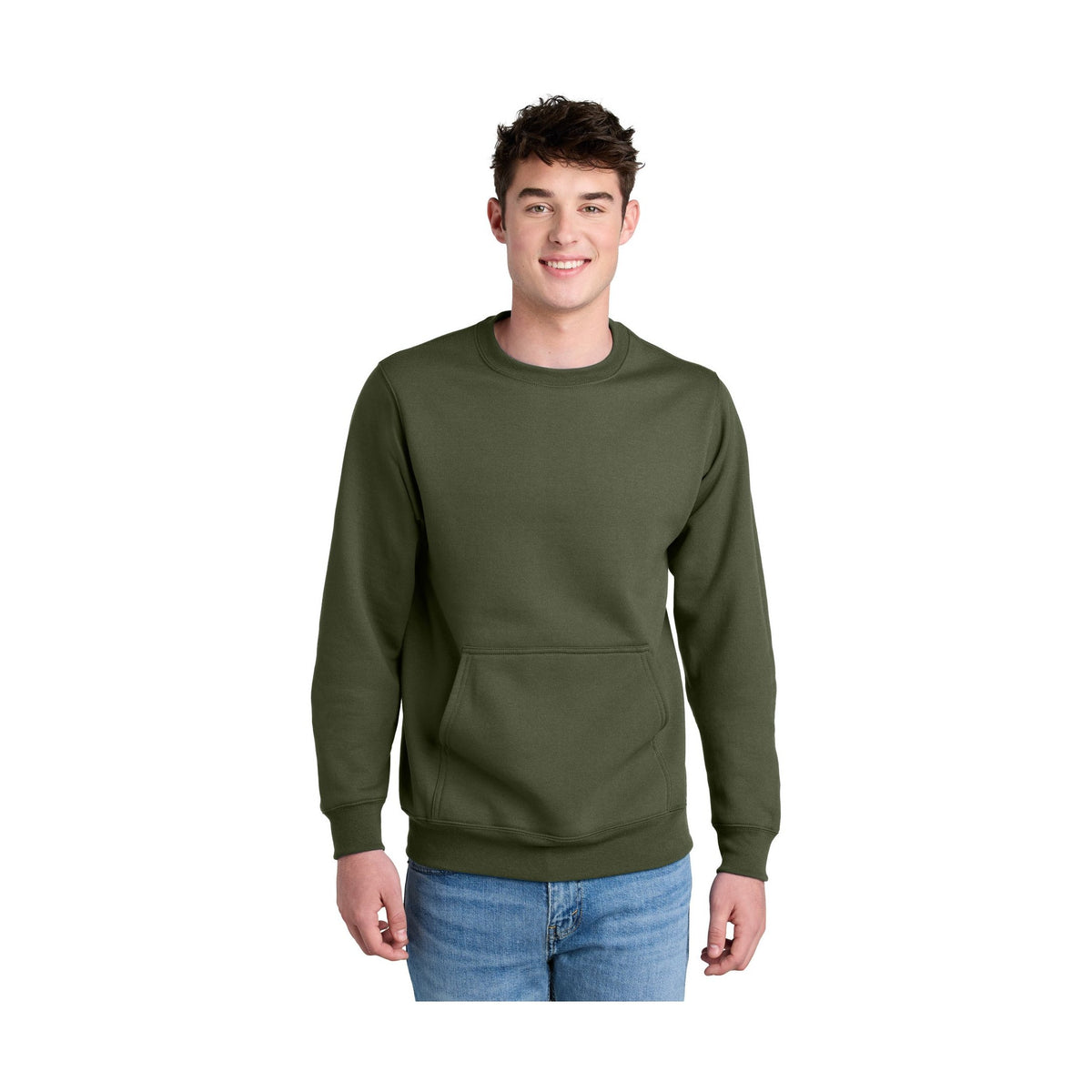 Port & Co Men's Core Fleece Crewneck Pocket Sweatshirt PC78PKT