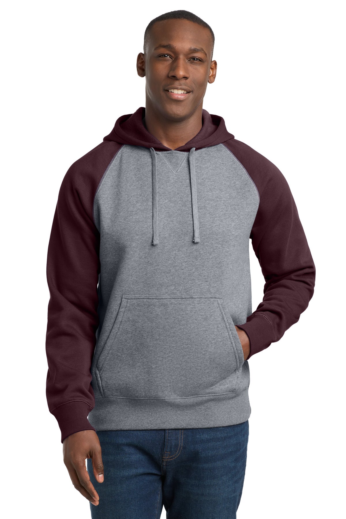 Sport-Tek Men's Raglan Colorblock Pullover Hooded Sweatshirt