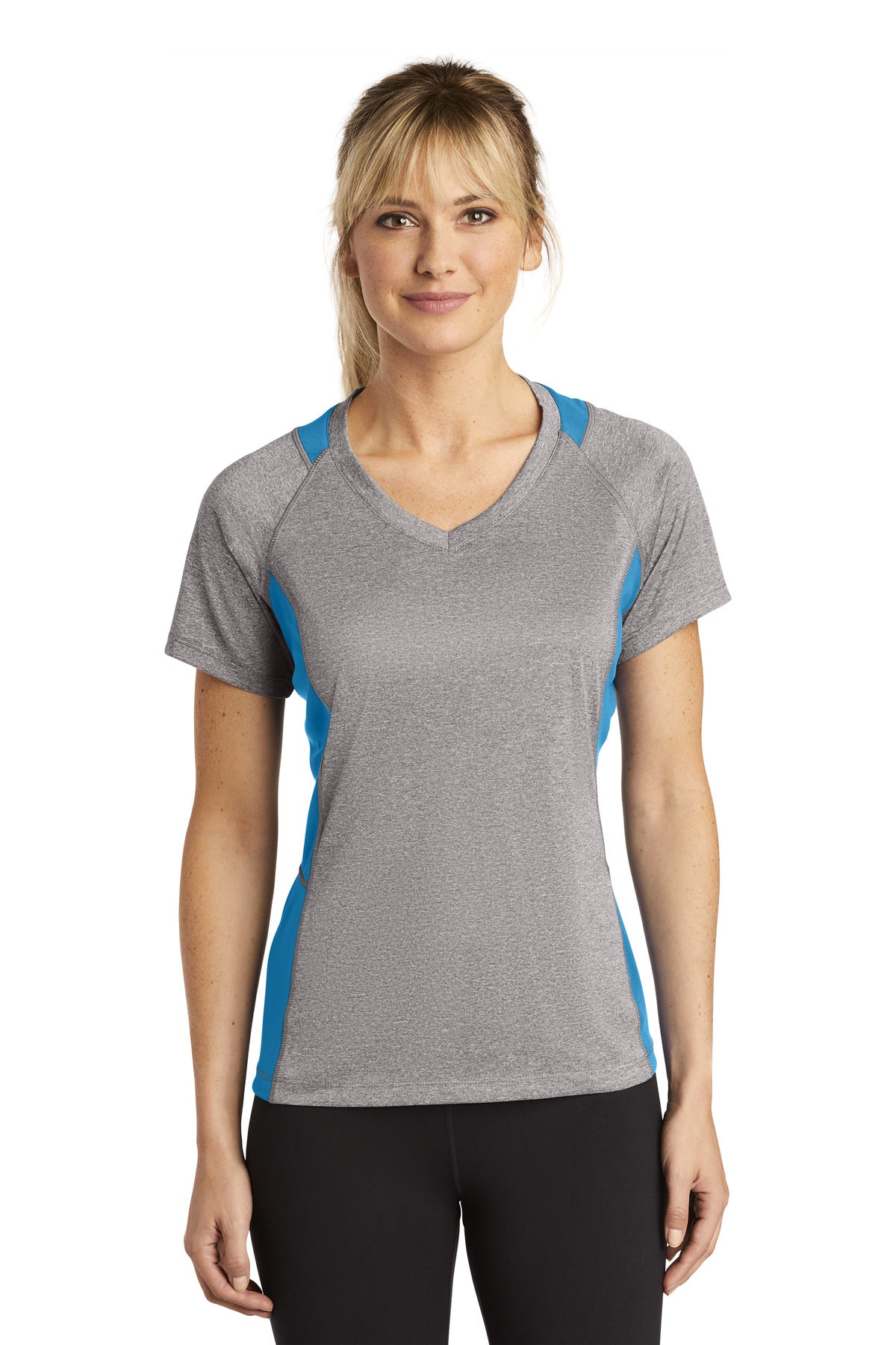 Sport-Tek Women's Heather Colorblock Contender V-Neck Tee