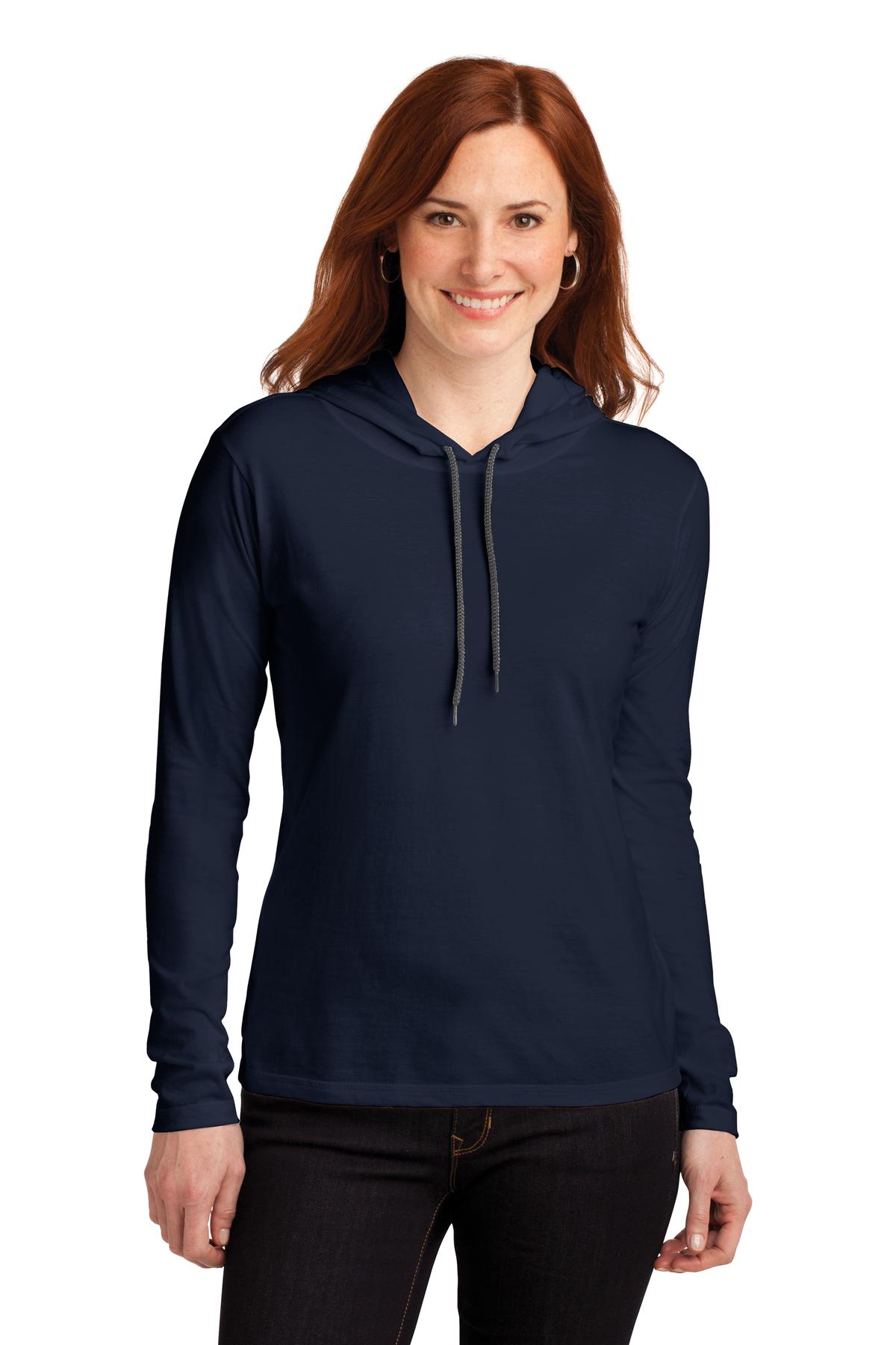 Anvil Women's 100% Combed Ring Spun Cotton Long Sleeve Hooded T-Shirt-1