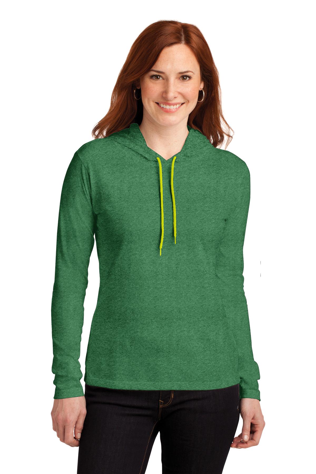 Anvil Women's 100% Combed Ring Spun Cotton Long Sleeve Hooded T-Shirt-1
