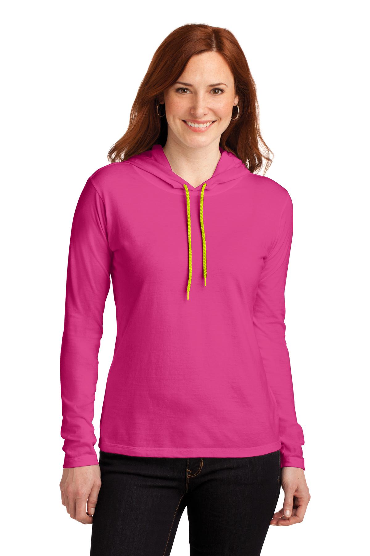Anvil Women's 100% Combed Ring Spun Cotton Long Sleeve Hooded T-Shirt-1