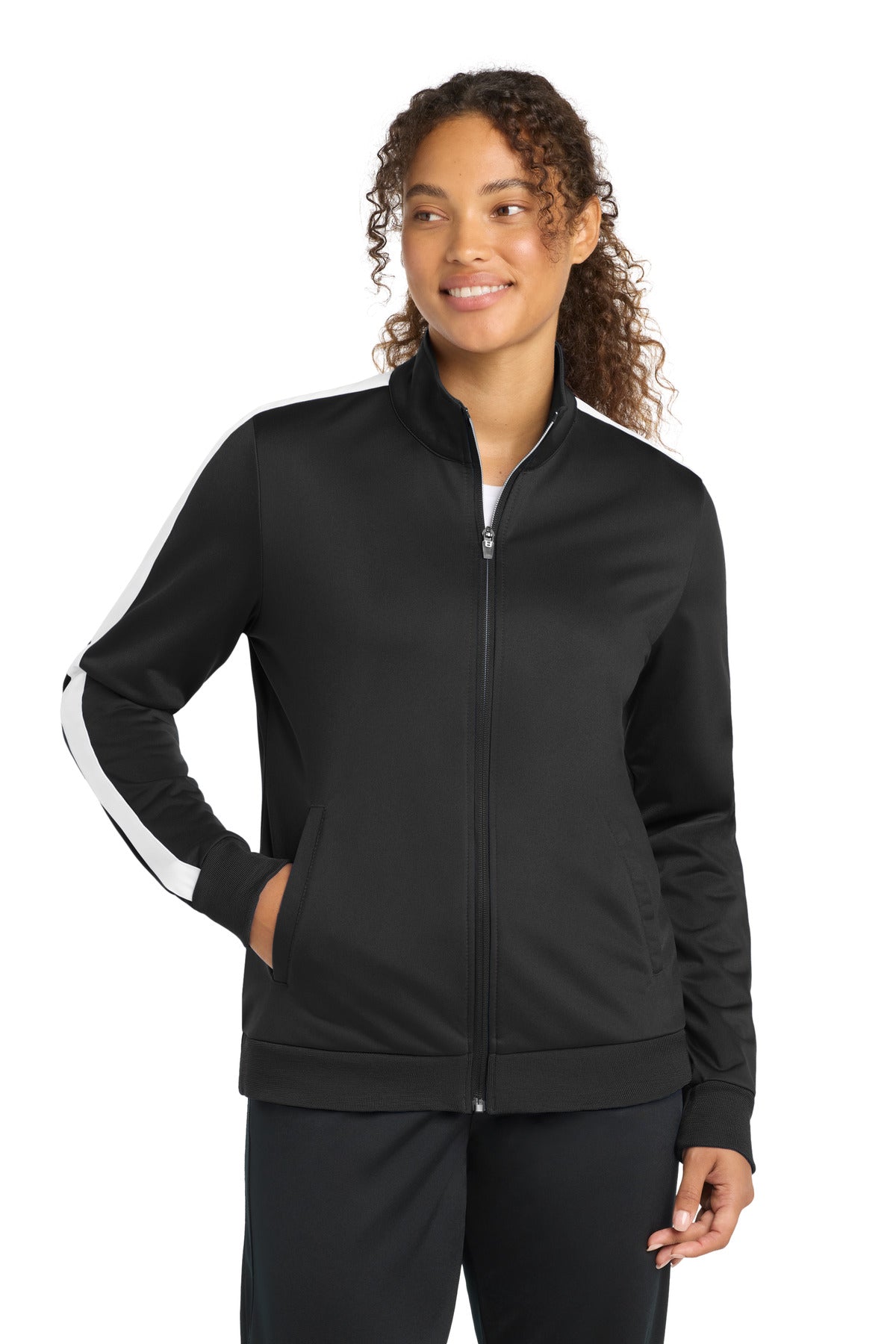 Sport-Tek Women's Tricot Sleeve Stripe Track Jacket