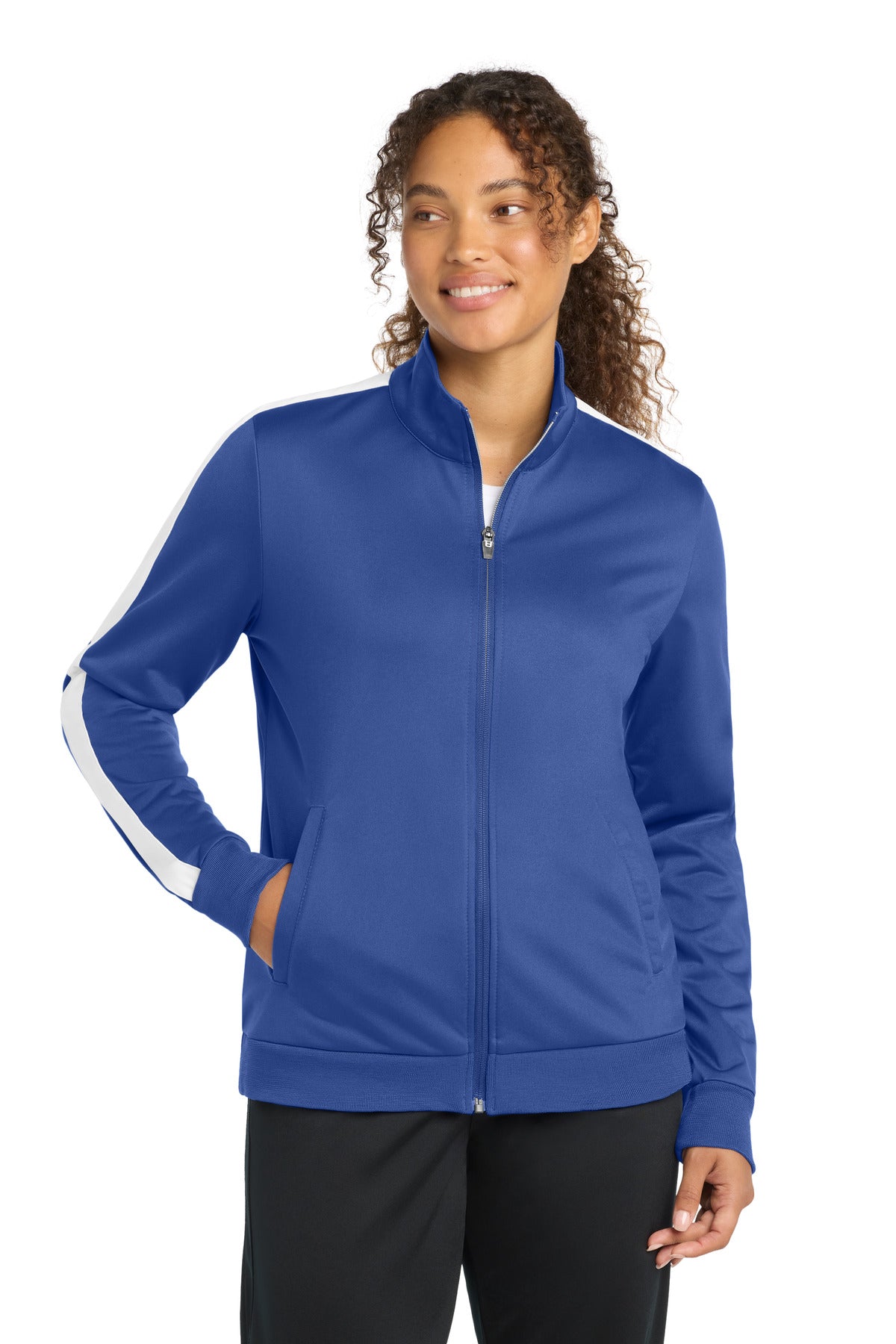 Sport-Tek Women's Tricot Sleeve Stripe Track Jacket