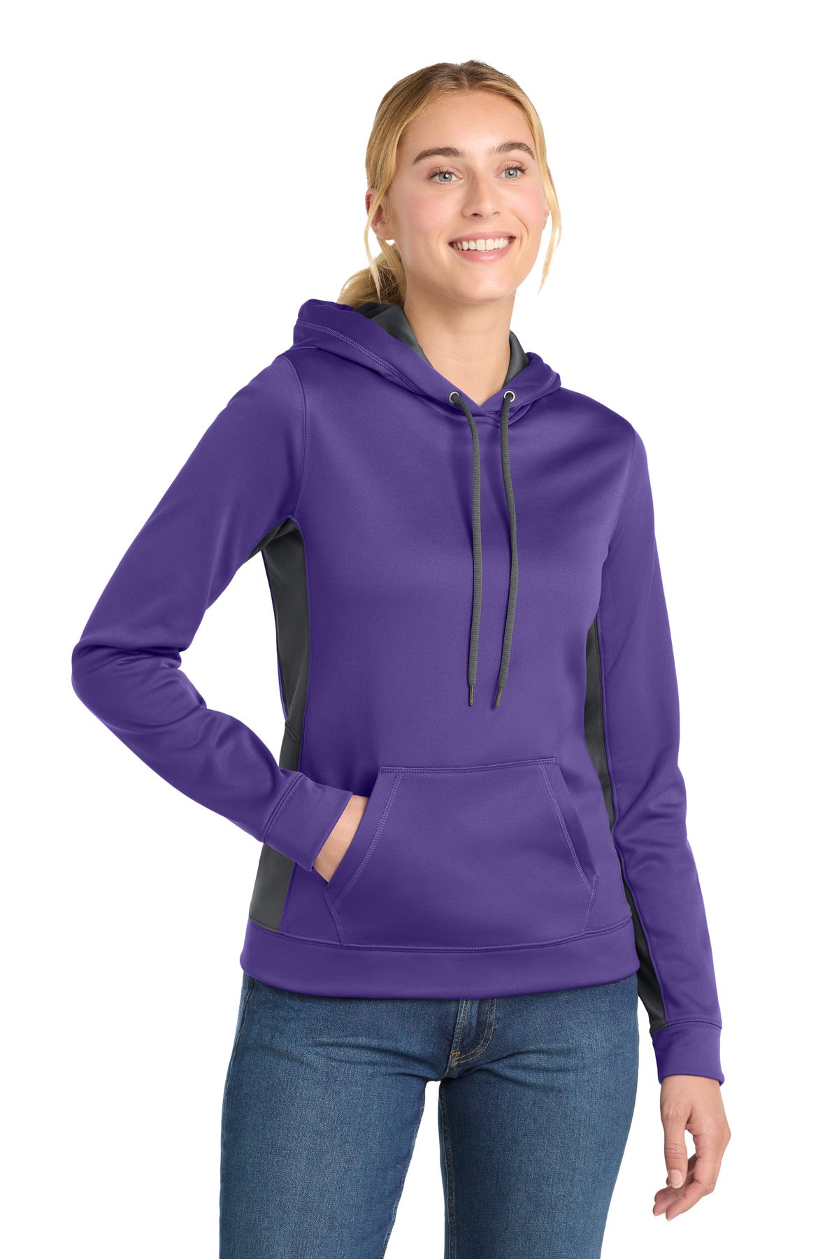 Sport-Tek Women's Sport-Wick Fleece Colorblock Hooded Pullover