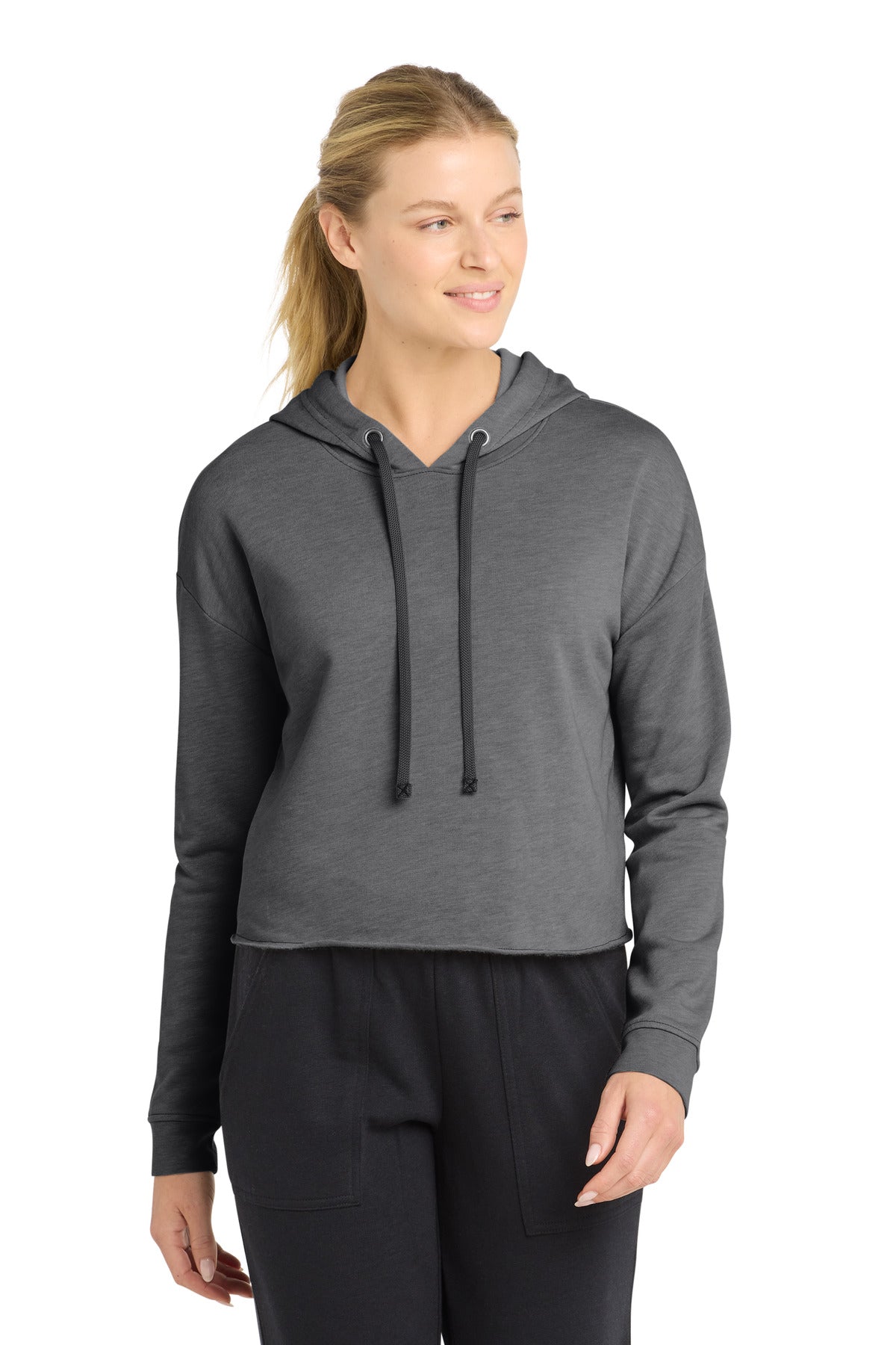 Sport-Tek Women's PosiCharge Tri-Blend Wicking Fleece Crop Hooded Pullover LST298