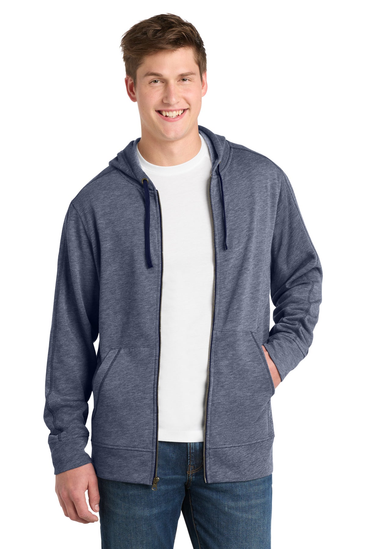 Sport-Tek Men's PosiCharge Tri-Blend Wicking Fleece Full-Zip Hooded Jacket ST293