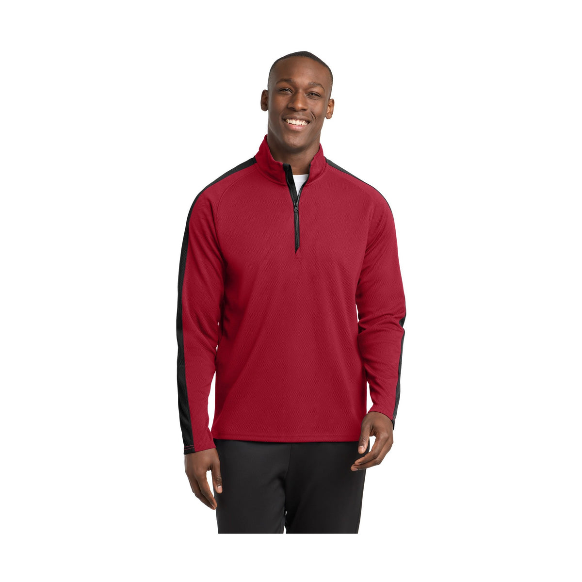 Sport-Tek Men's Sport-Wick Textured Colorblock 1/4-Zip Pullover