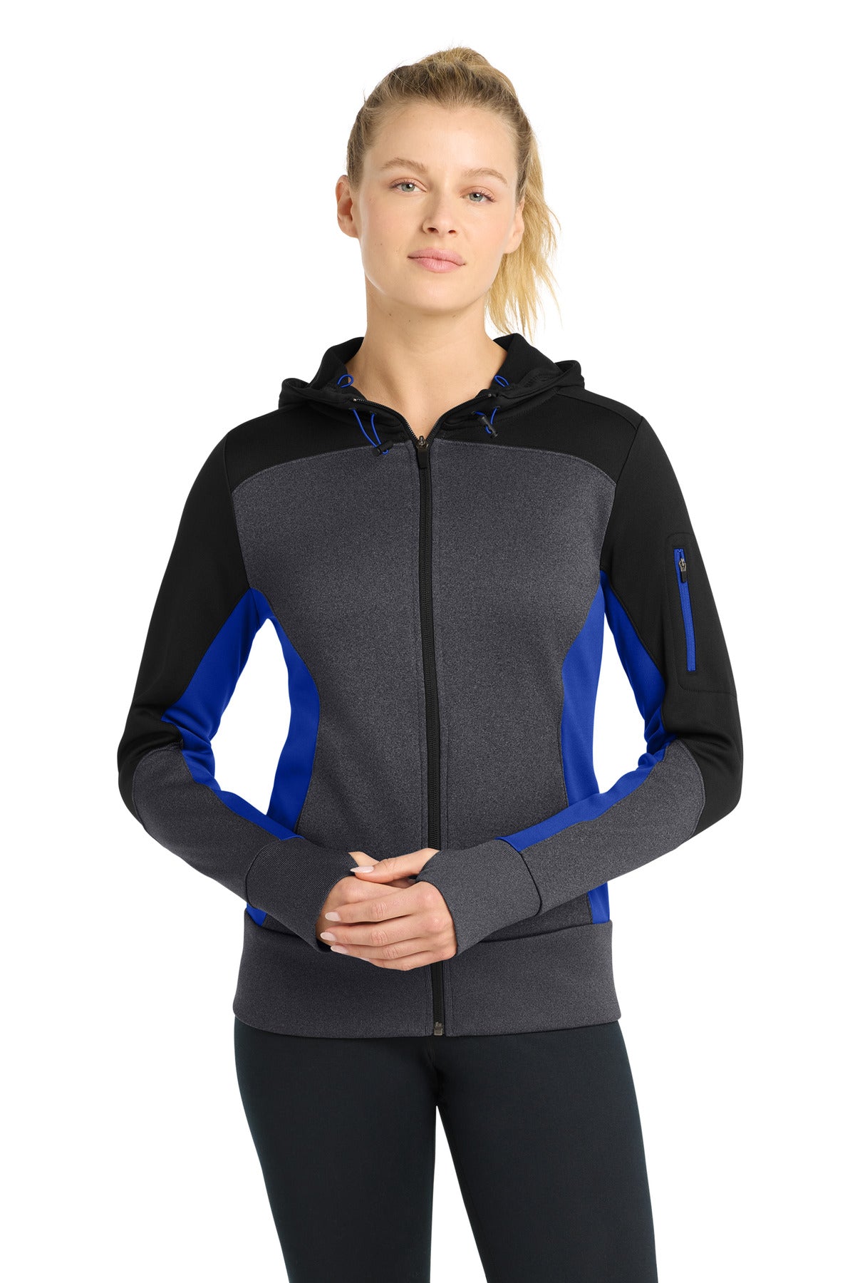 Sport-Tek Women's Tech Fleece Colorblock Full-Zip Hooded Jacket