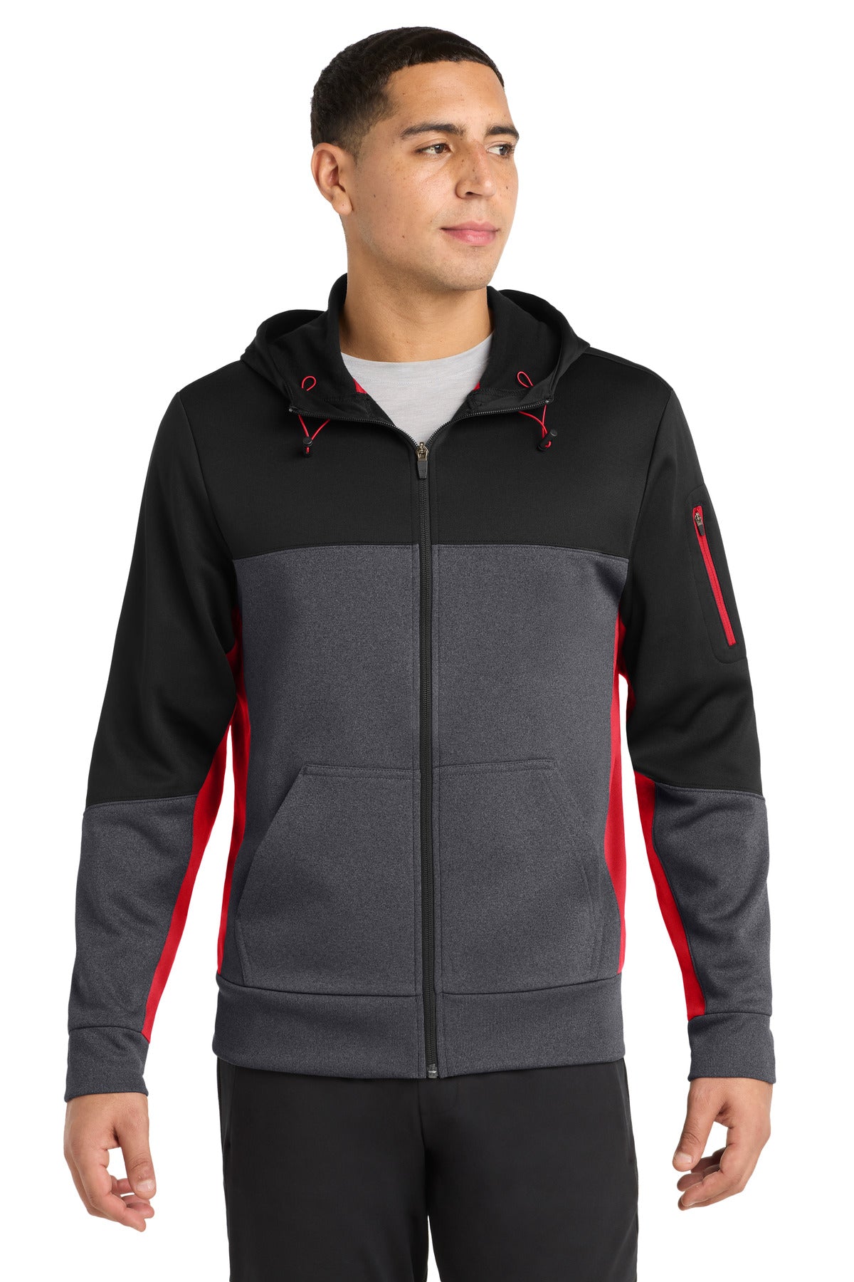 Sport-Tek Men's Tech Fleece Colorblock Full-Zip Hooded Jacket