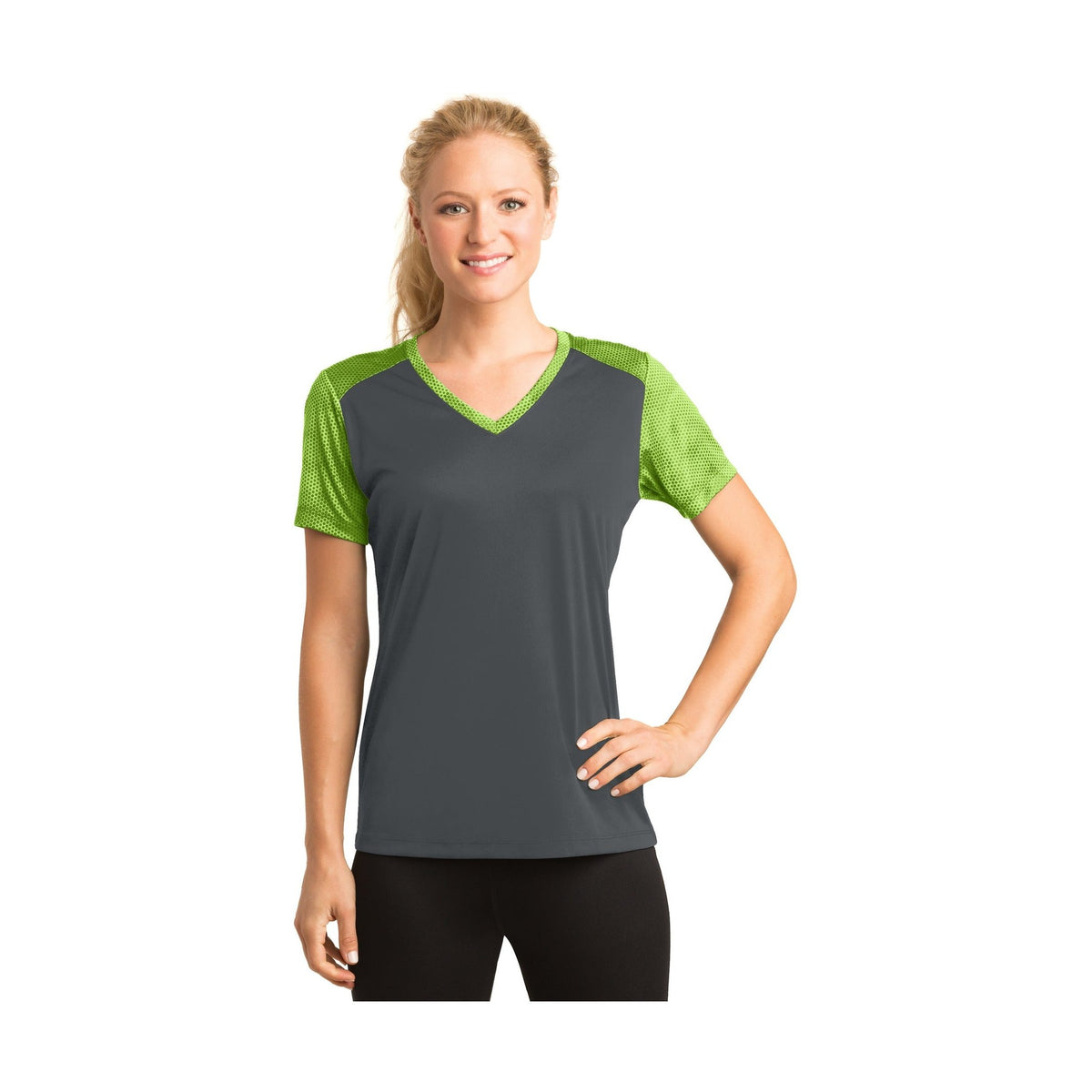 Sport-Tek Women's CamoHex Colorblock V-Neck Tee