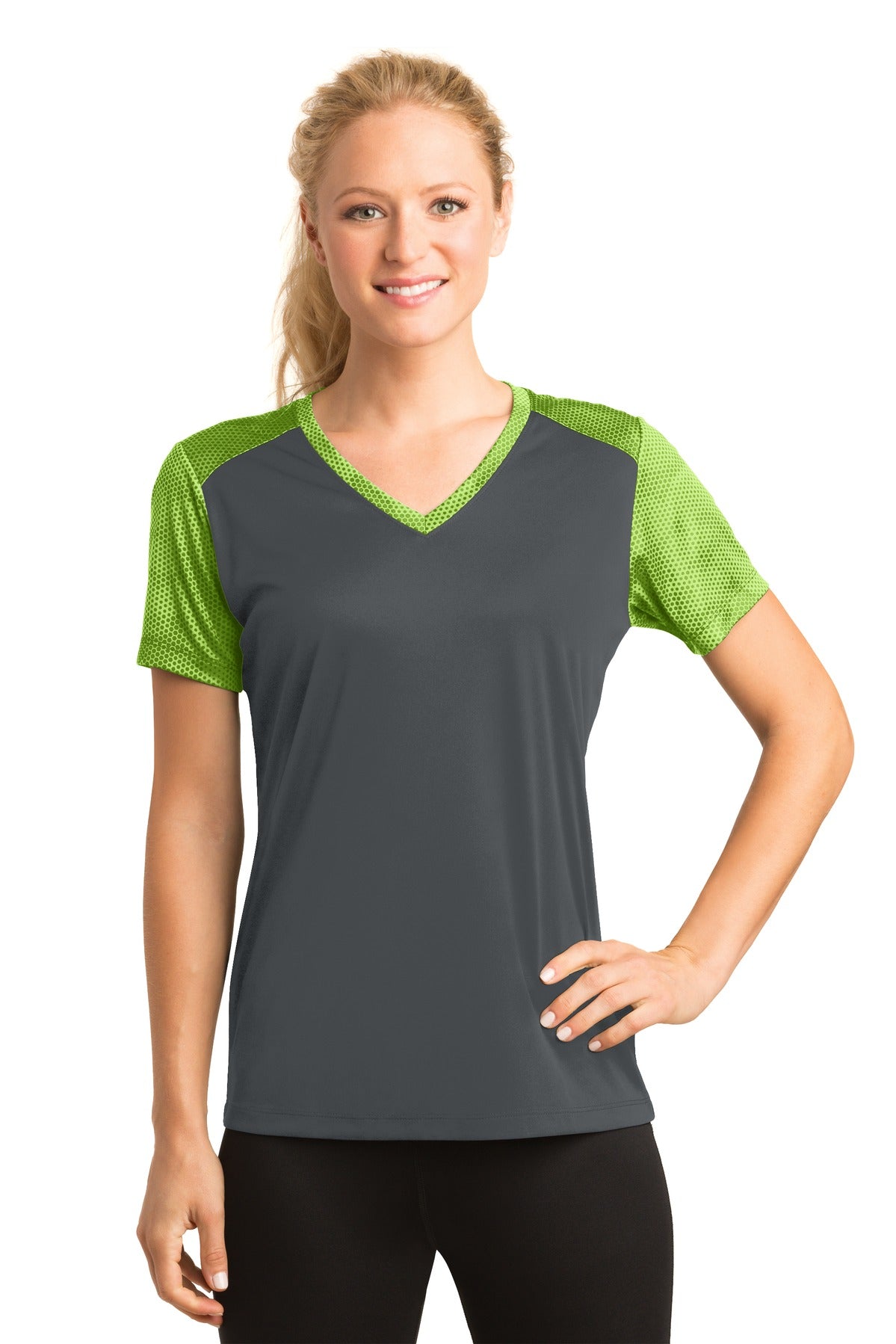 Sport-Tek Women's CamoHex Colorblock V-Neck Tee