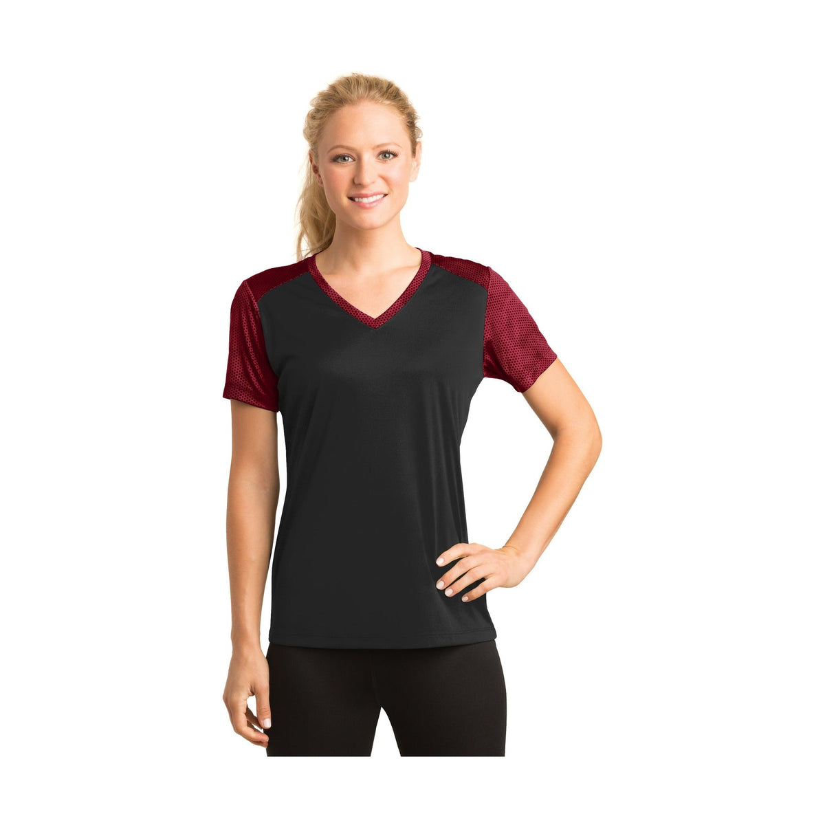 Sport-Tek Women's CamoHex Colorblock V-Neck Tee-1
