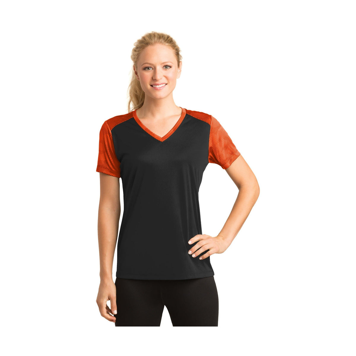 Sport-Tek Women's CamoHex Colorblock V-Neck Tee