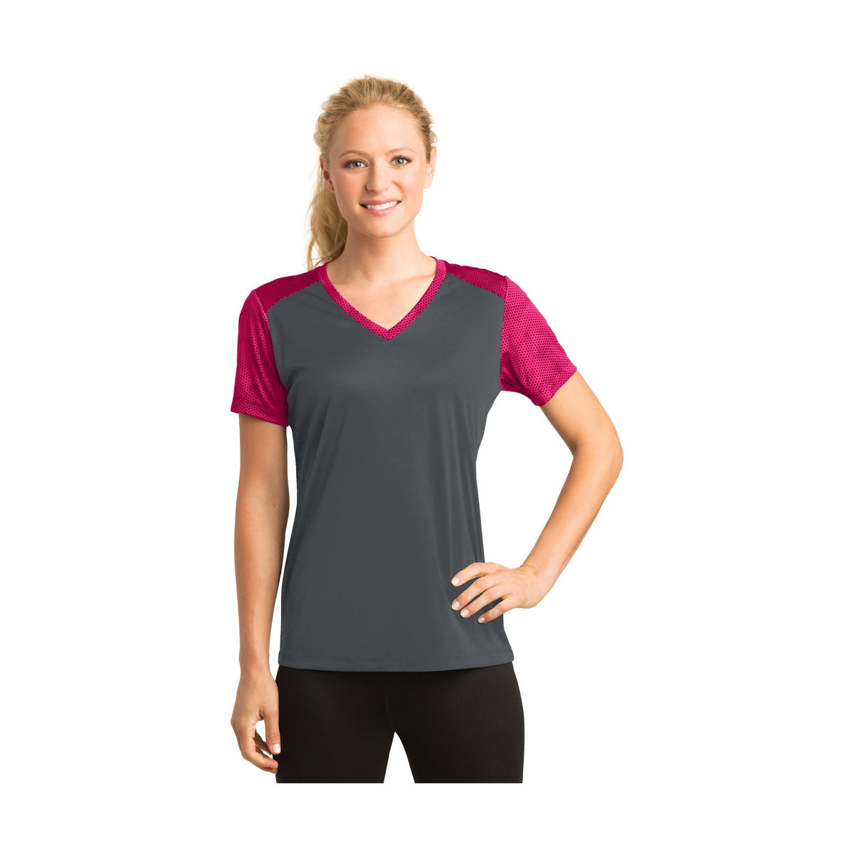 Sport-Tek Women's CamoHex Colorblock V-Neck Tee