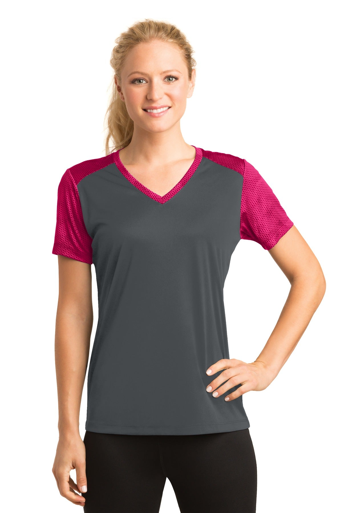 Sport-Tek Women's CamoHex Colorblock V-Neck Tee