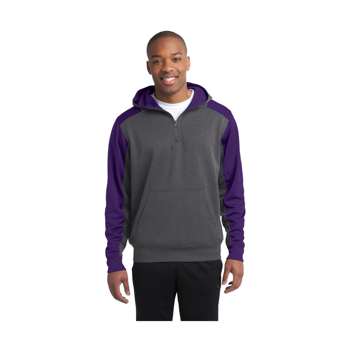 Sport-Tek Men's Tech Fleece Colorblock 1/4-Zip Hooded Sweatshirt