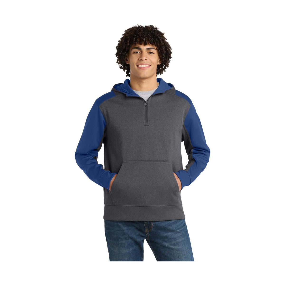 Sport-Tek Men's Tech Fleece Colorblock 1/4-Zip Hooded Sweatshirt